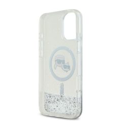  Karl Lagerfeld Liquid Glitter Karl and Choupette Heads MagSafe Apple iPhone 16 Pro Max (6.9) hátlapvédő tok ezüst (KLHMP16XLGKCSGH)