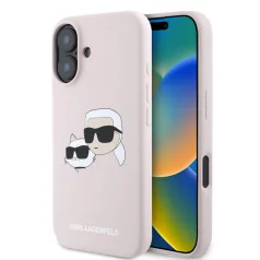   Karl Lagerfeld Liquid Silicone Double Heads Apple iPhone 16 (6.1) MagSafe hátlapvédő tok pink (KLHMP16SSKCHPPLP)