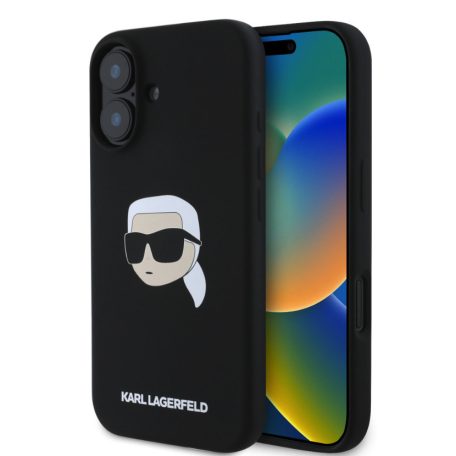 Karl Lagerfeld Liquid Silicone Karl Head MagSafe Apple iPhone 16 (6.1) hátlapvédő tok fekete (KLHMP16SSKHPPLK)