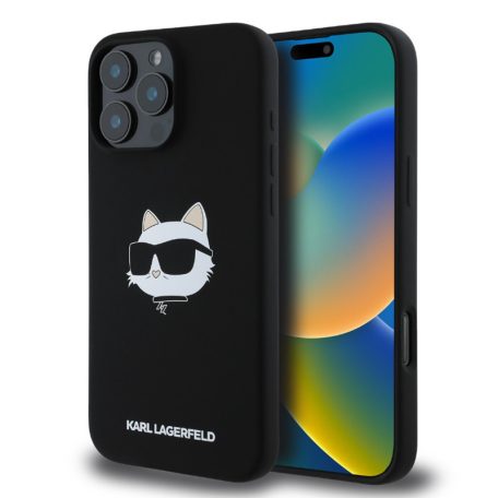 Karl Lagerfeld Liquid Silicone Choupette Head MagSafe Apple iPhone 16 Pro (6.3) hátlapvédő tok fekete (KLHMP16LSCHPPLK)