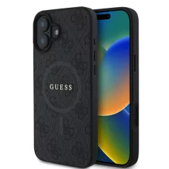  Guess PU Leather Colored Ring MagSafe Apple iPhone 16 (6.1) hátlapvédő tok fekete (GUHMP16SG4GFRK)