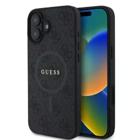   Guess PU Leather Colored Ring MagSafe Apple iPhone 16 (6.1) hátlapvédő tok fekete (GUHMP16SG4GFRK)