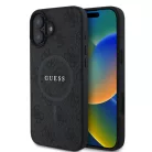 Guess PU Leather Colored Ring MagSafe Apple iPhone 16 Plus (6.7) hátlapvédő tok fekete (GUHMP16MG4GFRK)