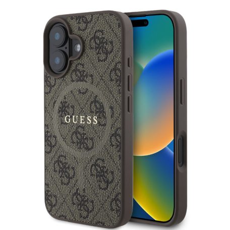 Guess PU Leather MagSafe Apple iPhone 16 Pro (6.3) hátlapvédő tok barna (GUHMP16LG4GFRW)