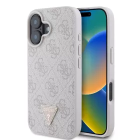   Guess Apple iPhone 16 Pro (6.3) PU 4G Strass Triangle Metal Logo hátlapvédő tok pink (GUHCP16LP4TDPP)
