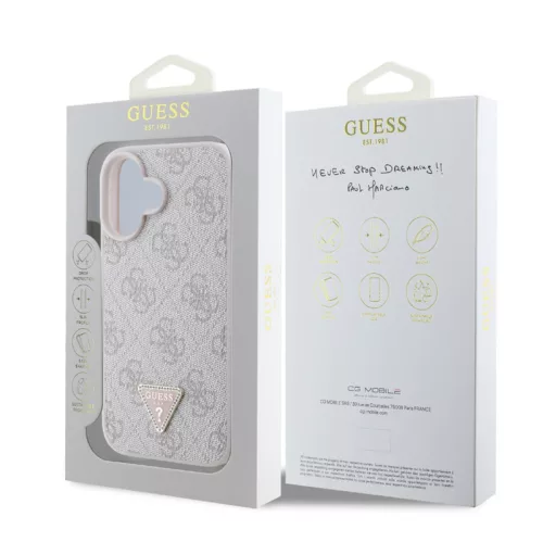 Guess Apple iPhone 16 Pro (6.3) PU 4G Strass Triangle Metal Logo hátlapvédő tok pink (GUHCP16LP4TDPP)