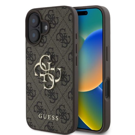 Guess Apple iPhone 16 Plus (6.7) PU 4G Metal Logo hátlapvédő tok barna (GUHCP16M4GMGBR)