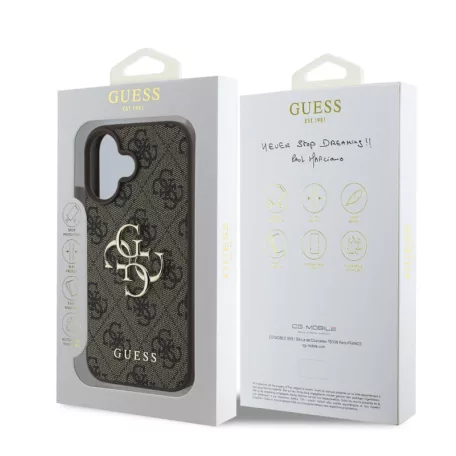 Guess Apple iPhone 16 Plus (6.7) PU 4G Metal Logo hátlapvédő tok barna (GUHCP16M4GMGBR)