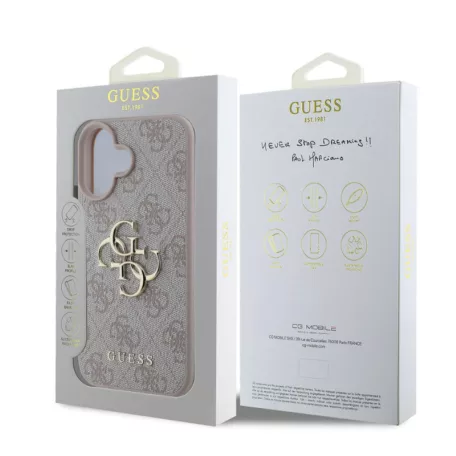 Guess Apple iPhone 16 Plus (6.7) PU 4G Metal Logo hátlapvédő tok pink (GUHCP16M4GMGPI)