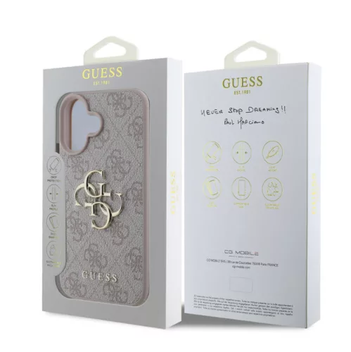Guess Apple iPhone 16 Plus (6.7) PU 4G Metal Logo hátlapvédő tok pink (GUHCP16M4GMGPI)