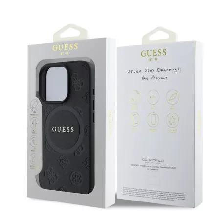 Guess Saffiano Peony Stamp Apple iPhone 16 Pro (6.3) hátlapvédő tok fekete (GUHMP16LPSAPSMEK)