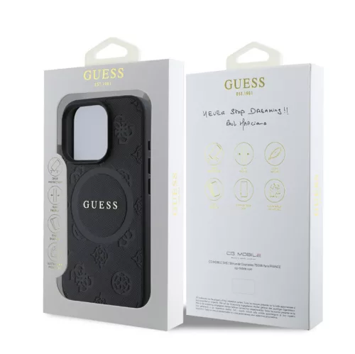 Guess Saffiano Peony Stamp Apple iPhone 16 Pro Max (6.9) hátlapvédő tok fekete (GUHMP16XPSAPSMEK)