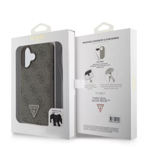 Guess Apple iPhone 16 Pro Max PU 4G Strass Triangle Metal Logo hátlapvédő tok vállpántottal, barna (GUHCP16XP4TDSCPW)