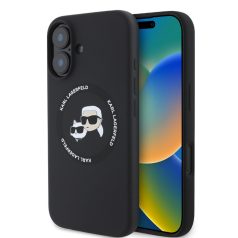   Karl Lagerfeld Liquid Silicone K&CH Heads Apple iPhone 16 (6.1) MagSafe hátlapvédő tok fekete (KLHMP16SSKCHTCK)