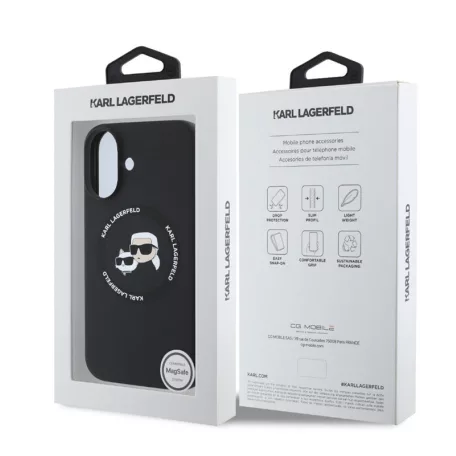 Karl Lagerfeld Liquid Silicone K&CH Heads Apple iPhone 16 Pro (6.3) MagSafe hátlapvédő tok fekete (KLHMP16LSKCHTCK)