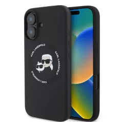  Karl Lagerfeld Liquid Silicone K&CH Heads Apple iPhone 16 Pro Max (6.9) MagSafe hátlapvédő tok fekete (KLHMP16XSKCHTCK)