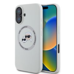  Karl Lagerfeld Liquid Silicone K&CH Heads Apple iPhone 16 (6.1) MagSafe hátlapvédő tok bézs (KLHMP16SSKCHTCE)