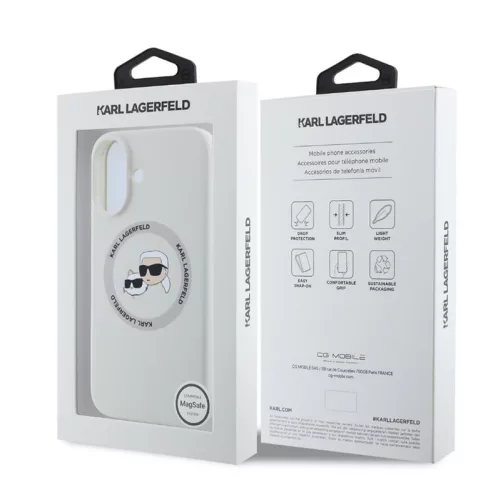 Karl Lagerfeld Liquid Silicone K&CH Heads Apple iPhone 16 (6.1) MagSafe hátlapvédő tok bézs (KLHMP16SSKCHTCE)