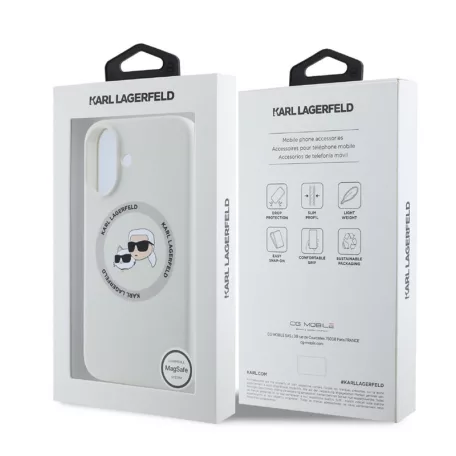 Karl Lagerfeld Liquid Silicone K&CH Heads Apple iPhone 16 Pro (6.3) MagSafe hátlapvédő tok bézs (KLHMP16LSKCHTCE)