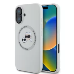  Karl Lagerfeld Liquid Silicone K&CH Heads Apple iPhone 16 Pro Max (6.9) MagSafe hátlapvédő tok bézs (KLHMP16XSKCHTCE)