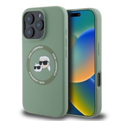   Karl Lagerfeld Liquid Silicone K&CH Apple iPhone 16 (6.1) MagSafe hátlapvédő tok zöld (KLHMP16SSKCHTCA)