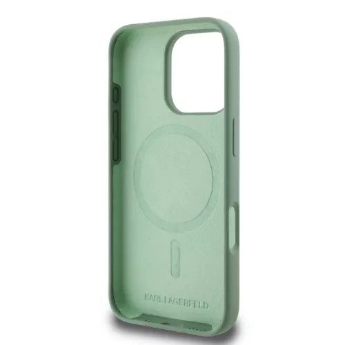Karl Lagerfeld Liquid Silicone K&CH Apple iPhone 16 (6.1) MagSafe hátlapvédő tok zöld (KLHMP16SSKCHTCA)
