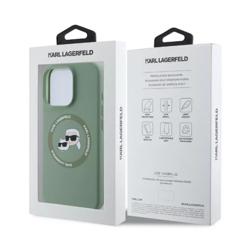 Karl Lagerfeld Liquid Silicone K&CH Apple iPhone 16 (6.1) MagSafe hátlapvédő tok zöld (KLHMP16SSKCHTCA)
