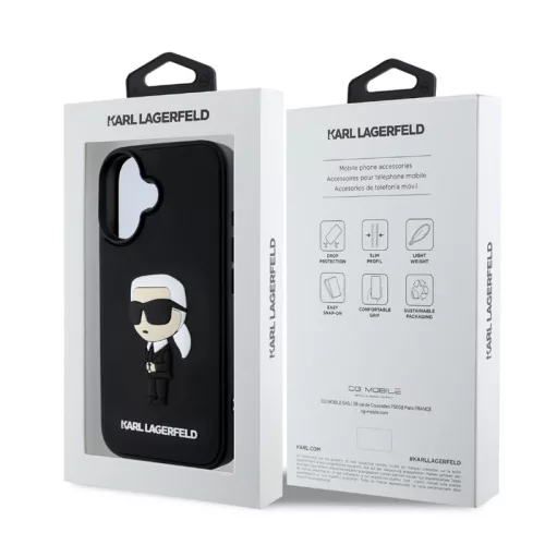 Karl Lagerfeld 3D Rubber Ikonik Apple iPhone 16 (6.1) hátlapvédő tok fekete (KLHCP16S3DRKINK)