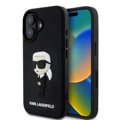   Karl Lagerfeld 3D Rubber Ikonik Apple iPhone 16 Pro Max (6.9) hátlapvédő tok fekete (KLHCP16X3DRKINK)