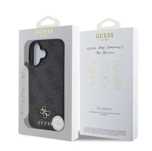Guess PU 4G Metal Logo MagSafe Apple iPhone 16 (6.1) hátlapvédő tok szürke (GUHMP16SP4SM4MK)