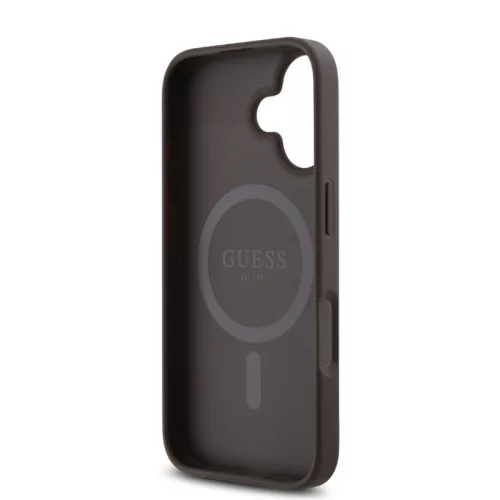 Guess PU 4G Metal Logo MagSafe Apple iPhone 16 (6.1) hátlapvédő tok barna (GUHMP16SP4SM4MW)