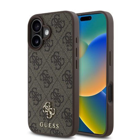 Guess PU 4G Metal Logo MagSafe Apple iPhone 16 Pro (6.3) hátlapvédő tok barna (GUHMP16LP4SM4MW)