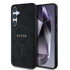   Guess PU Leather Colored Ring MagSafe Samsung S931 Galaxy S25 hátlapvédő tok fekete (GUHMS25SG4GFRK)