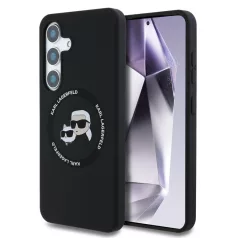   Karl Lagerfeld Liquid Silicone K&CH Heads Samsung S936 Galaxy S25 Plus MagSafe hátlapvédő tok fekete (KLHMS25MSKCHTCK)