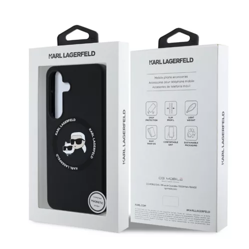 Karl Lagerfeld Liquid Silicone K&CH Heads Samsung S936 Galaxy S25 Plus MagSafe hátlapvédő tok fekete (KLHMS25MSKCHTCK)