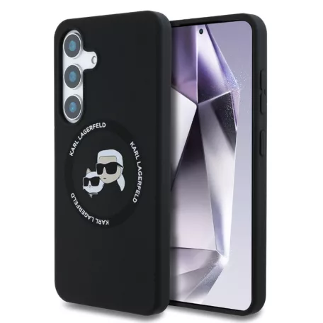 Karl Lagerfeld Liquid Silicone K&CH Heads Samsung S938 Galaxy S25 Ultra MagSafe hátlapvédő tok fekete (KLHMS25LSKCHTCK)