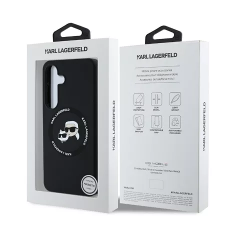 Karl Lagerfeld Liquid Silicone K&CH Heads Samsung S938 Galaxy S25 Ultra MagSafe hátlapvédő tok fekete (KLHMS25LSKCHTCK)