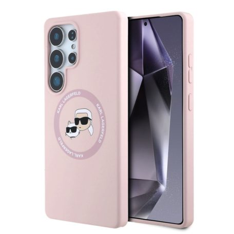 Karl Lagerfeld Liquid Silicone K&CH Heads Samsung S938 Galaxy S25 Ultra MagSafe hátlapvédő tok pink (KLHMS25LSKCHTCP)