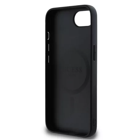 Guess Apple iPhone 16e / 17e (6.1) PU 4G Strass Triangle Metal Logo Magsafe hátlapvédő tok fekete (GUHMPSE4P4TDPK)
