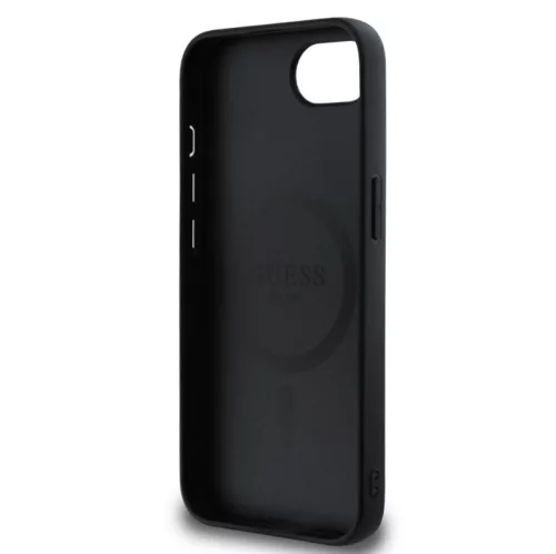 Guess Apple iPhone 16e (6.1) PU 4G Strass Triangle Metal Logo Magsafe hátlapvédő tok fekete (GUHMPSE4P4TDPK)
