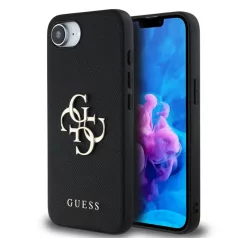   Guess PU Grained 4G Metal Logo Apple iPhone 16e (6.1) hátlapvédő tok fekete (GUHCPSE4PGT4MBK)