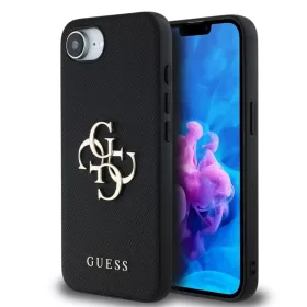   Guess PU Grained 4G Metal Logo Apple iPhone 16e (6.1) hátlapvédő tok fekete (GUHCPSE4PGT4MBK)