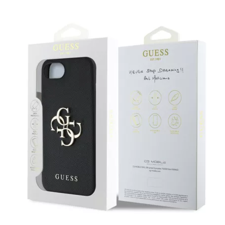 Guess PU Grained 4G Metal Logo Apple iPhone 16e / 17e (6.1) hátlapvédő tok fekete (GUHCPSE4PGT4MBK)