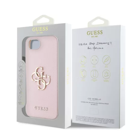Guess PU Grained 4G Metal Logo Apple iPhone 16e / 17e (6.1) hátlapvédő tok pink (GUHCPSE4PGT4MBP)