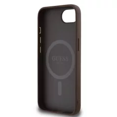   Guess Apple iPhone 16e / 17e (6.1) PU 4G Strass Triangle Metal Logo Magsafe hátlapvédő tok barna (GUHMPSE4P4TDPW)