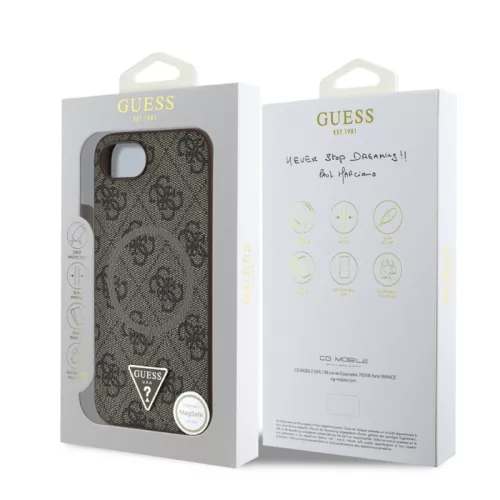 Guess Apple iPhone 16e (6.1) PU 4G Strass Triangle Metal Logo Magsafe hátlapvédő tok barna (GUHMPSE4P4TDPW)