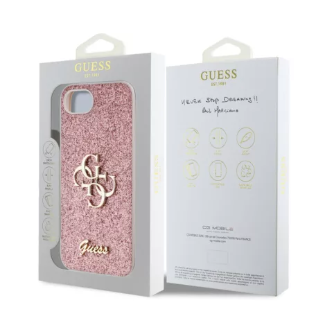 Guess PU Fixed Glitter 4G Metal Logo Apple iPhone 16e / 17e (6.1) hátlapvédő tok pink (GUHCPSE4HG4SGP)