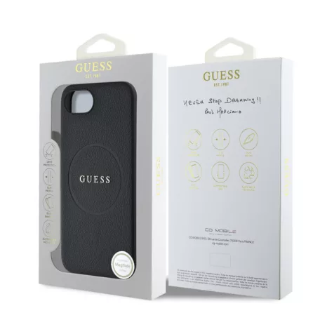 Guess PU Grained Classic Logo Apple iPhone 16e / 17e (6.1) hátlapvédő tok fekete (GUHMPSE4PGHSMMK)