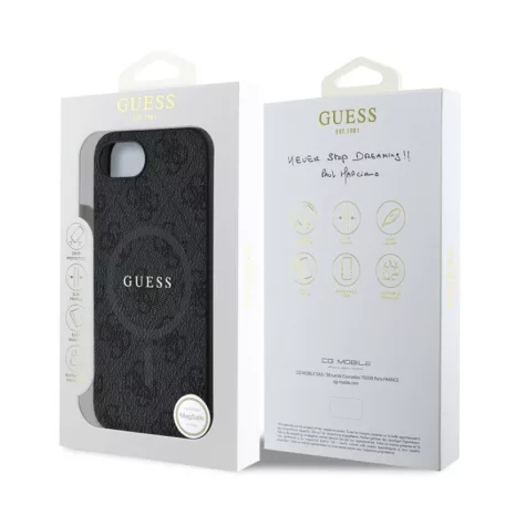 Guess PU Leather Colored Ring MagSafe Apple iPhone 16e / 17e (6.1) hátlapvédő tok fekete (GUHMPSE4G4GFRK)