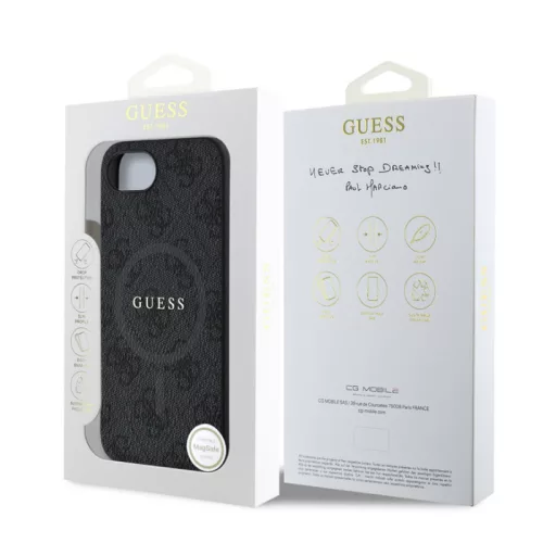 Guess PU Leather Colored Ring MagSafe Apple iPhone 16e (6.1) hátlapvédő tok fekete (GUHMPSE4G4GFRK)